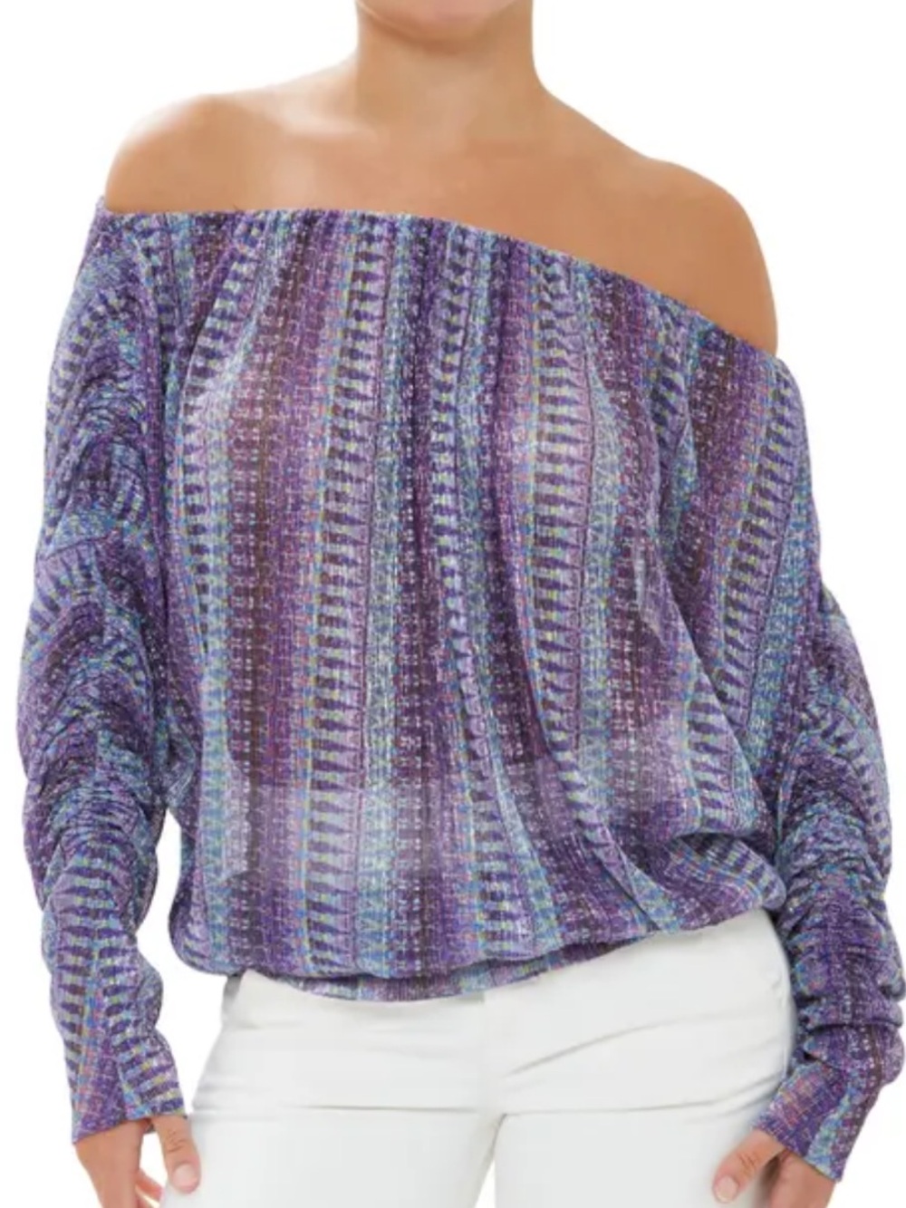 NWT Ramy Brook Grace top xs  Off-Shoulder Purple Patterned Women